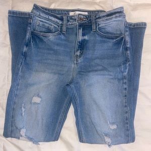High Rise distressed skinny jeans.